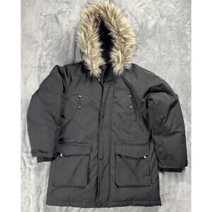 Swiss Tech Faux Fur Parka Jacket Warm Coat Parka Black Size L (10-12)